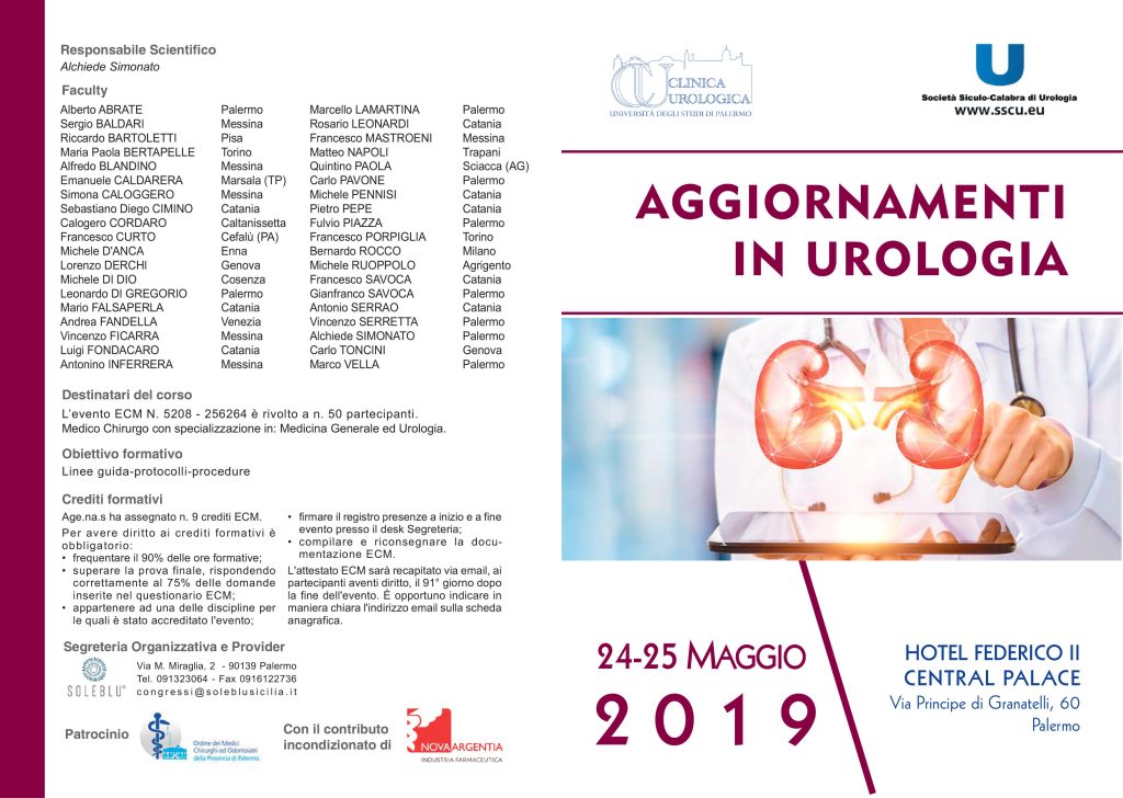 Locandina del corso Aggiornamenti in Urologia, Palermo 24-25 maggio 2019